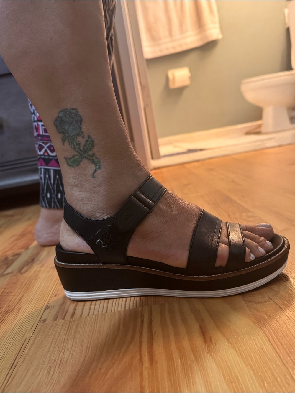 Cole Haan Black Leather Platform Slingback Sandal